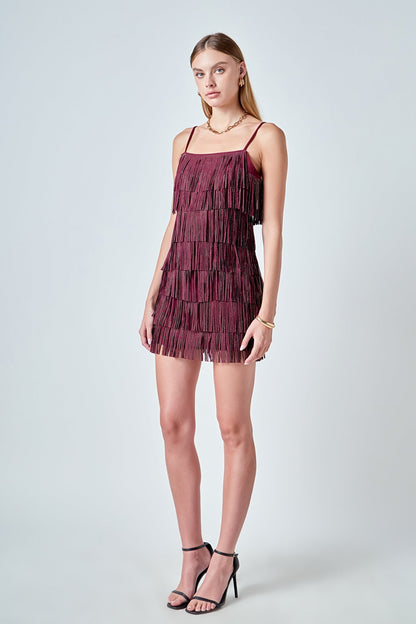 Endless Rose Featured | Rhinestone Faux Suede Fringe Mini Dress