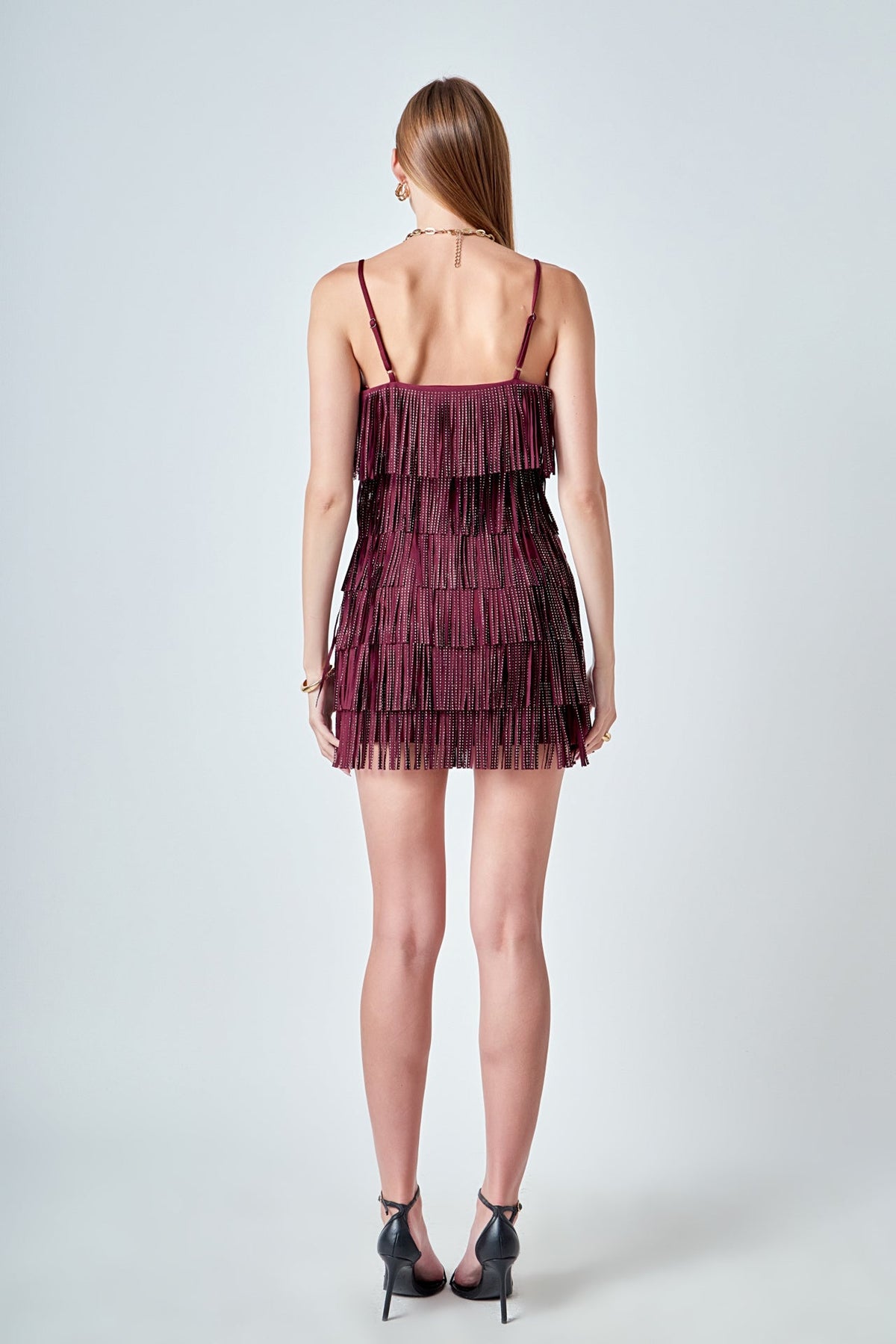 Endless Rose Featured | Rhinestone Faux Suede Fringe Mini Dress