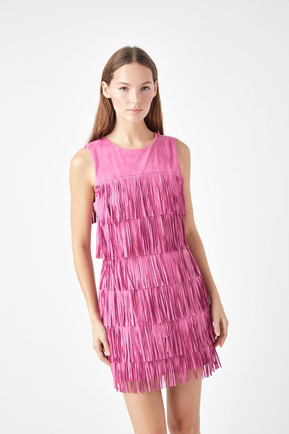 Endless Rose New | Tiered Faux Suede Fringe Mini Dress