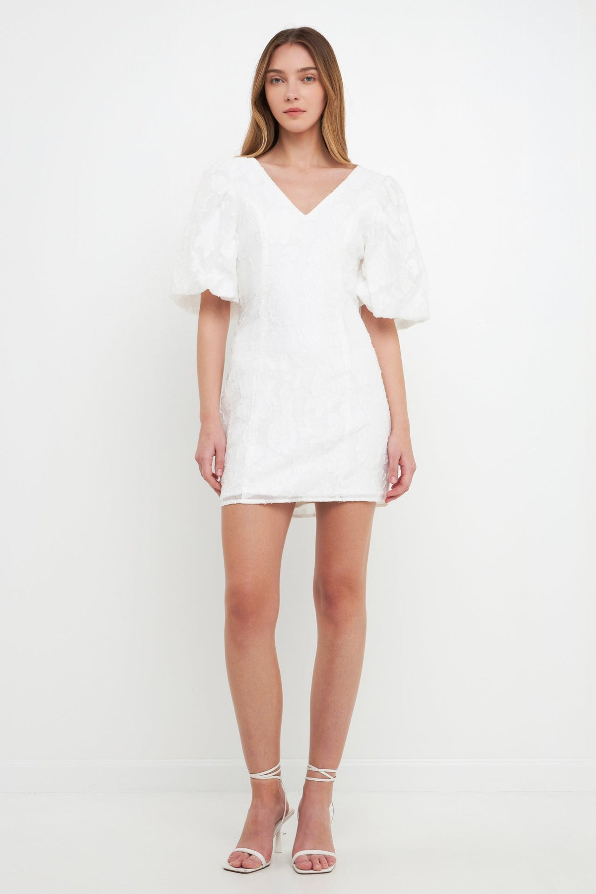 Endless Rose Quality | Floral Jacquard Puff Sleeve Mini Dress