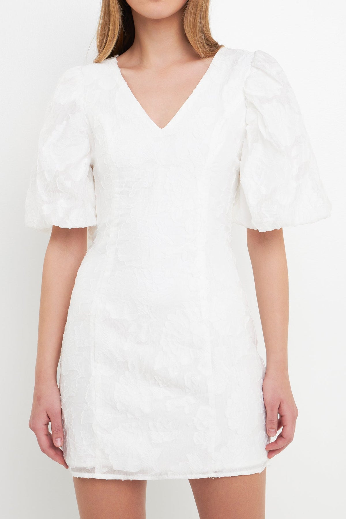 Endless Rose Quality | Floral Jacquard Puff Sleeve Mini Dress