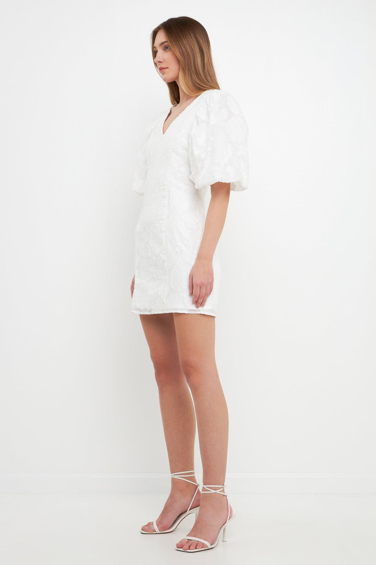 Endless Rose Quality | Floral Jacquard Puff Sleeve Mini Dress