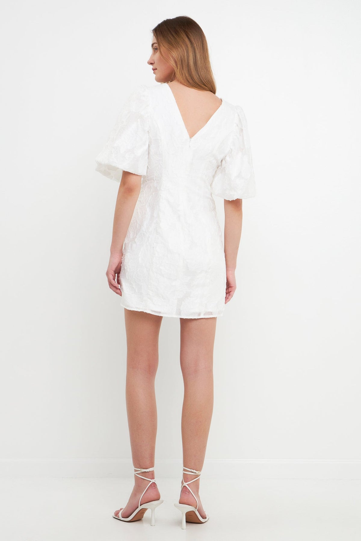 Endless Rose Quality | Floral Jacquard Puff Sleeve Mini Dress