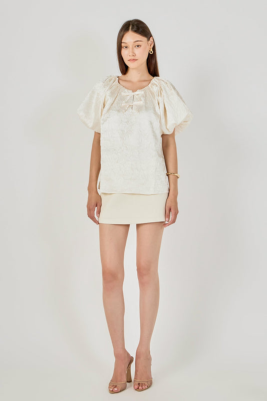 Endless Rose Classic | Sheen Crinkle Bow Detail Top