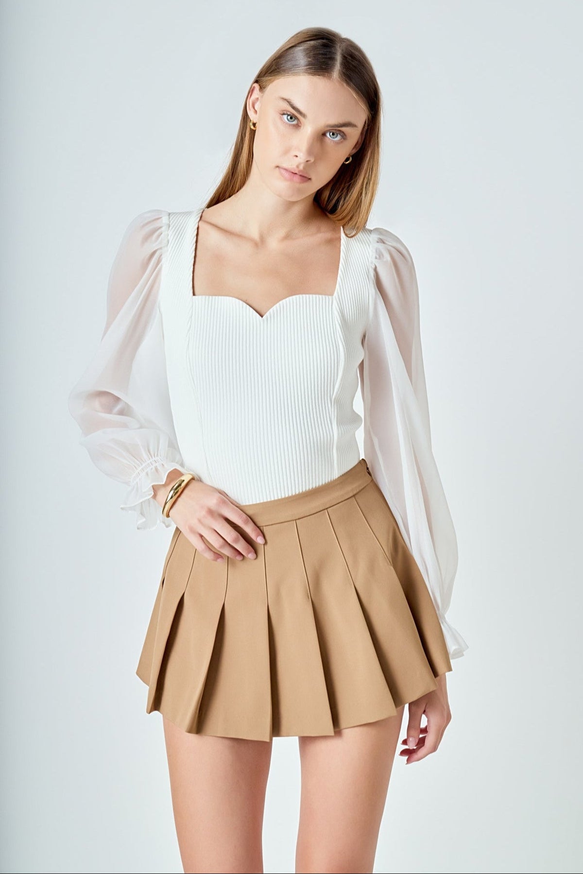 Endless Rose Best Price | Organza Sleeve Knit Top