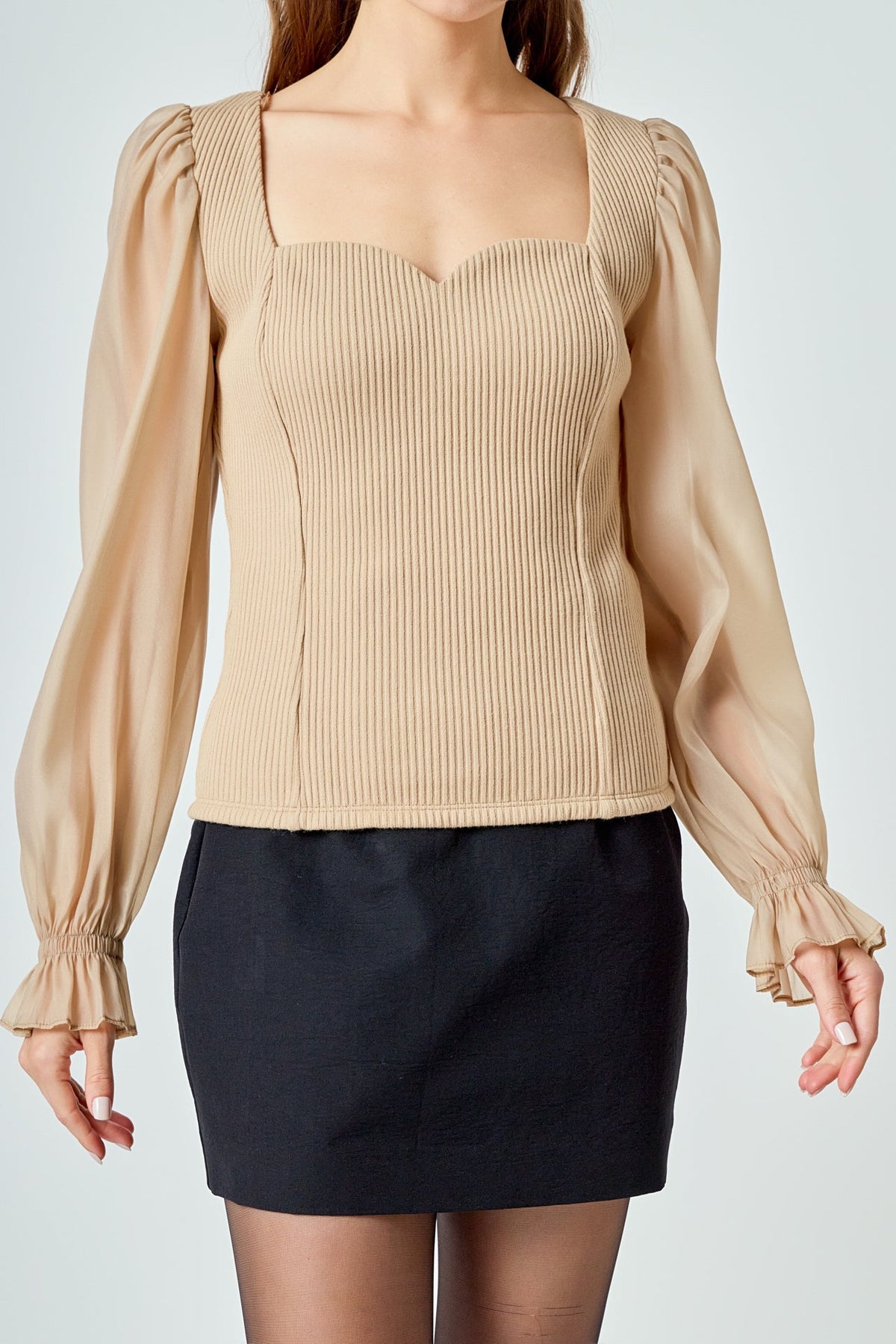Endless Rose Best Price | Organza Sleeve Knit Top