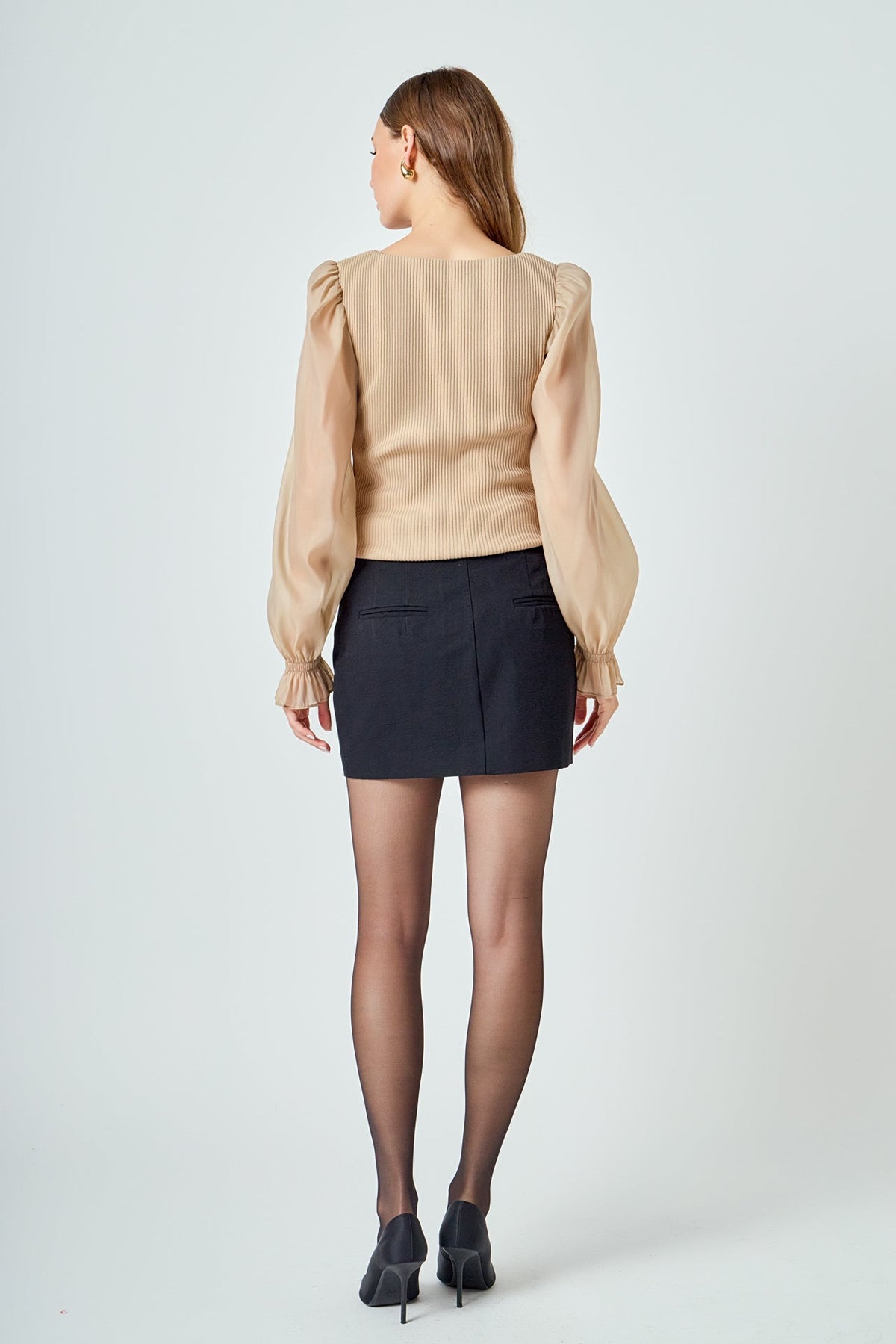 Endless Rose Best Price | Organza Sleeve Knit Top