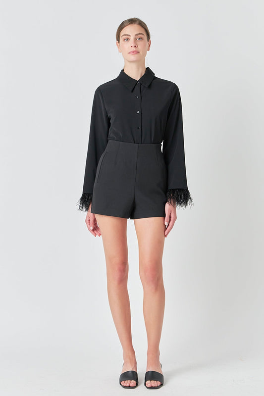 Endless Rose Exclusive | Feather Trimmed Fitted Blouse Top