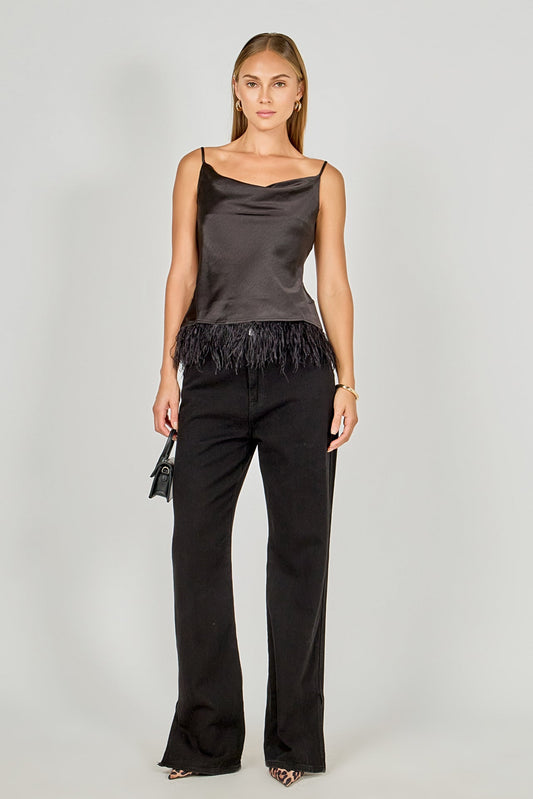 Endless Rose Latest | Satin Cowl Neck Top with Feather