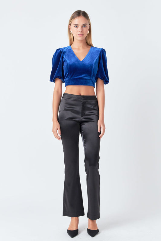 Endless Rose Sale | Cropped Velvet Puff Sleeve Top