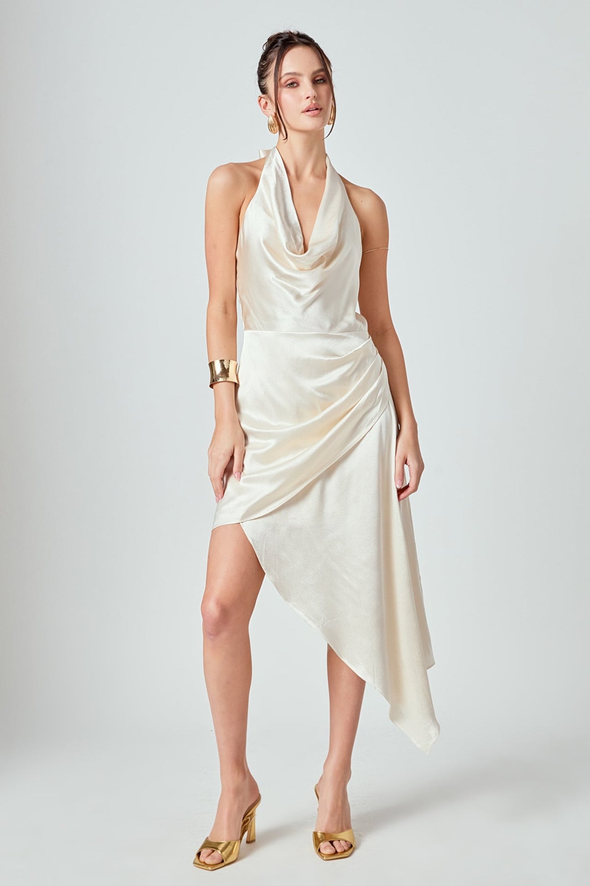 Endless Rose Premium | Halter Neck Asymmetric Satin Dress