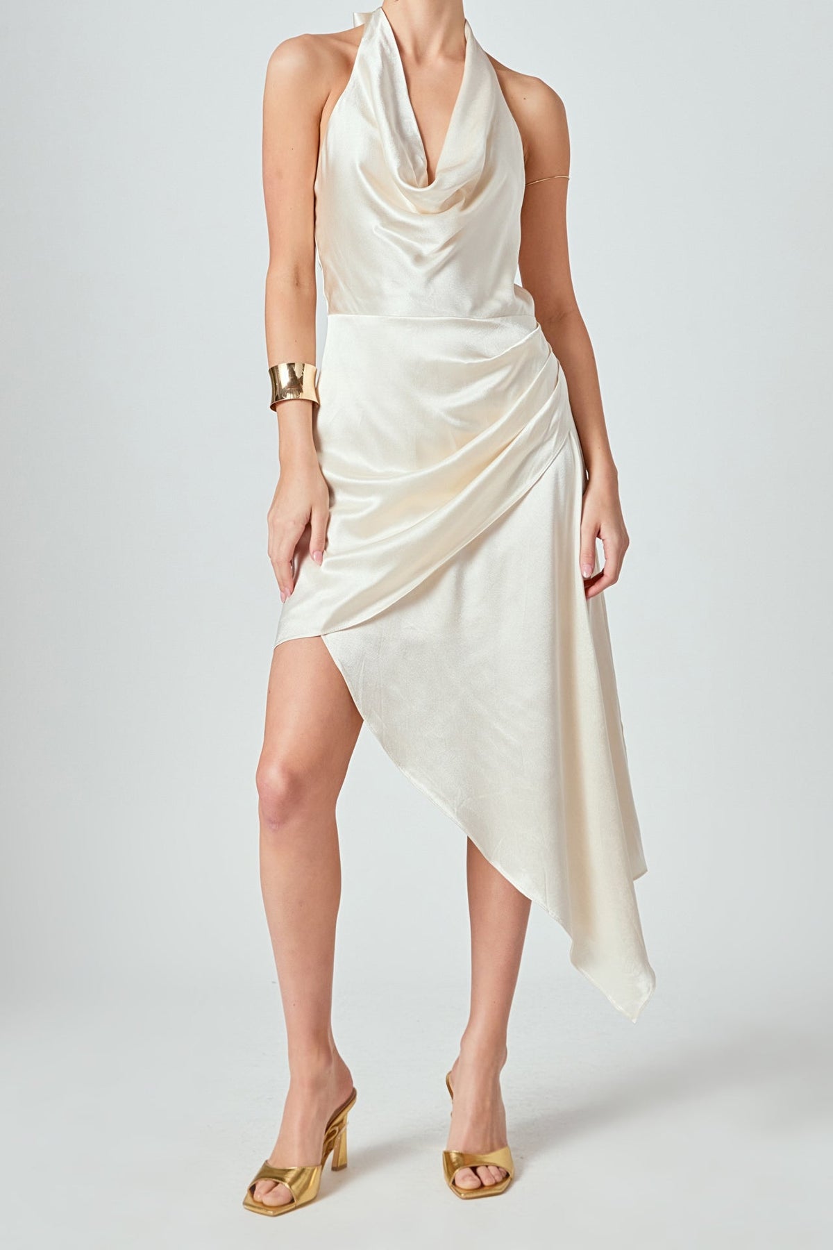 Endless Rose Premium | Halter Neck Asymmetric Satin Dress
