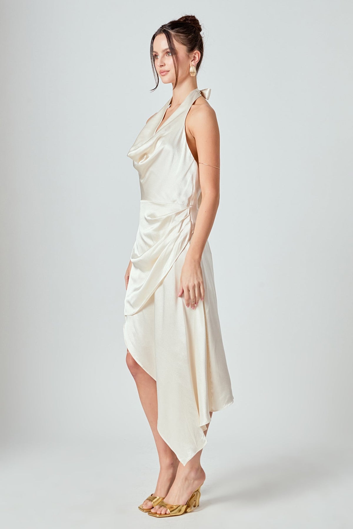 Endless Rose Premium | Halter Neck Asymmetric Satin Dress