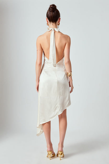Endless Rose Premium | Halter Neck Asymmetric Satin Dress