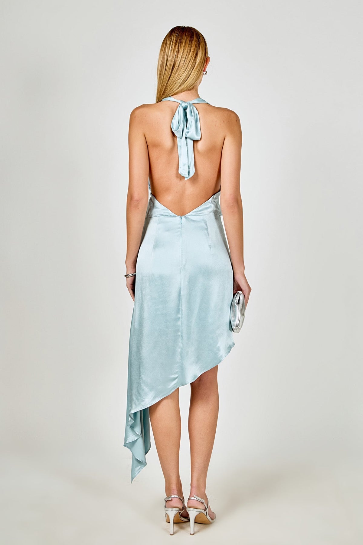 Endless Rose Premium | Halter Neck Asymmetric Satin Dress