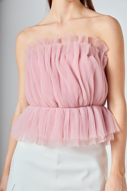 Endless Rose Sale | Strapless Tulle Peplum Top