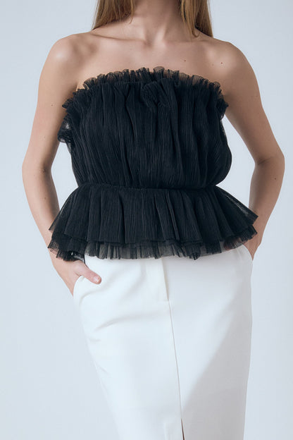 Endless Rose Sale | Strapless Tulle Peplum Top