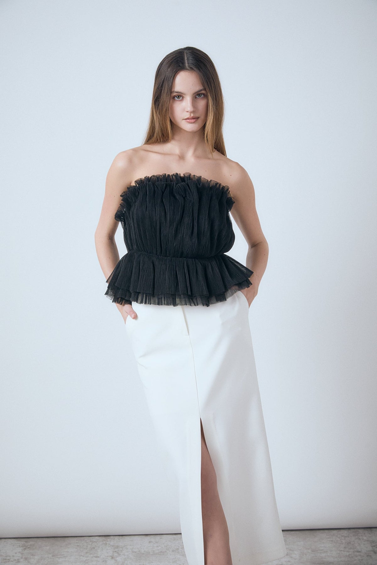 Endless Rose Sale | Strapless Tulle Peplum Top