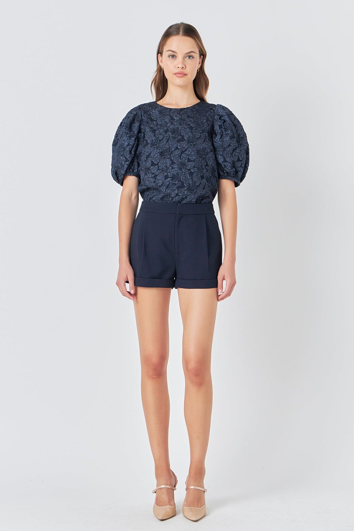 Endless Rose New | Floral Jacquard Puff Sleeve Top
