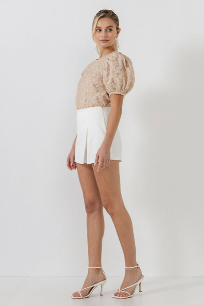 Endless Rose New | Floral Jacquard Puff Sleeve Top