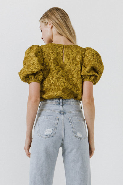 Endless Rose New | Floral Jacquard Puff Sleeve Top