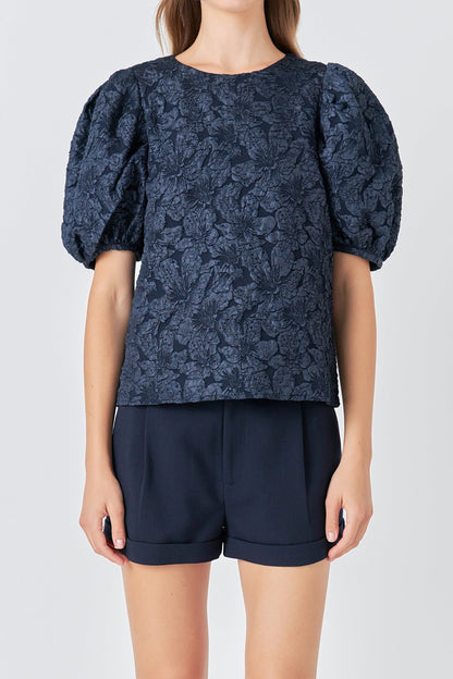 Endless Rose New | Floral Jacquard Puff Sleeve Top