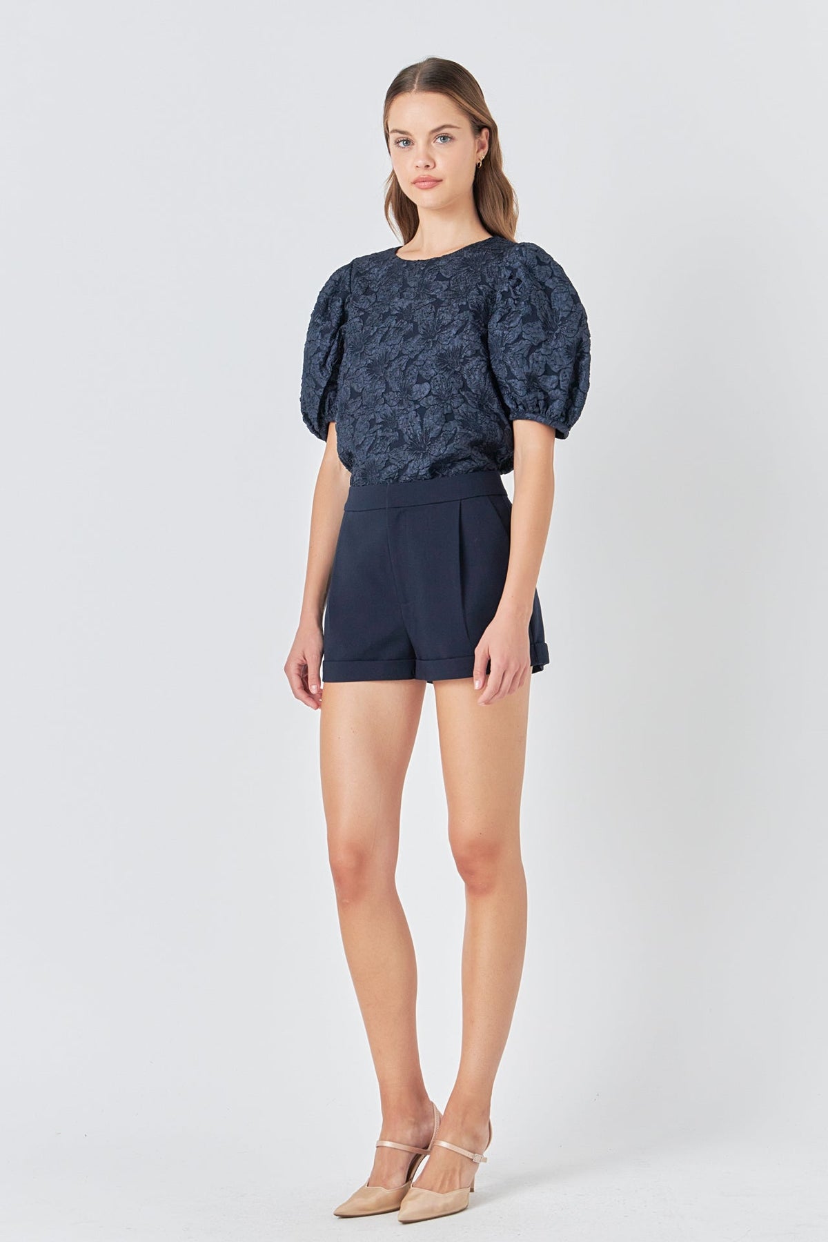 Endless Rose New | Floral Jacquard Puff Sleeve Top
