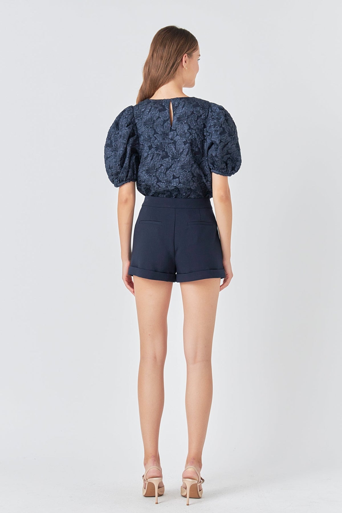 Endless Rose New | Floral Jacquard Puff Sleeve Top