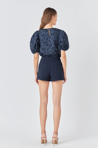 Endless Rose New | Floral Jacquard Puff Sleeve Top