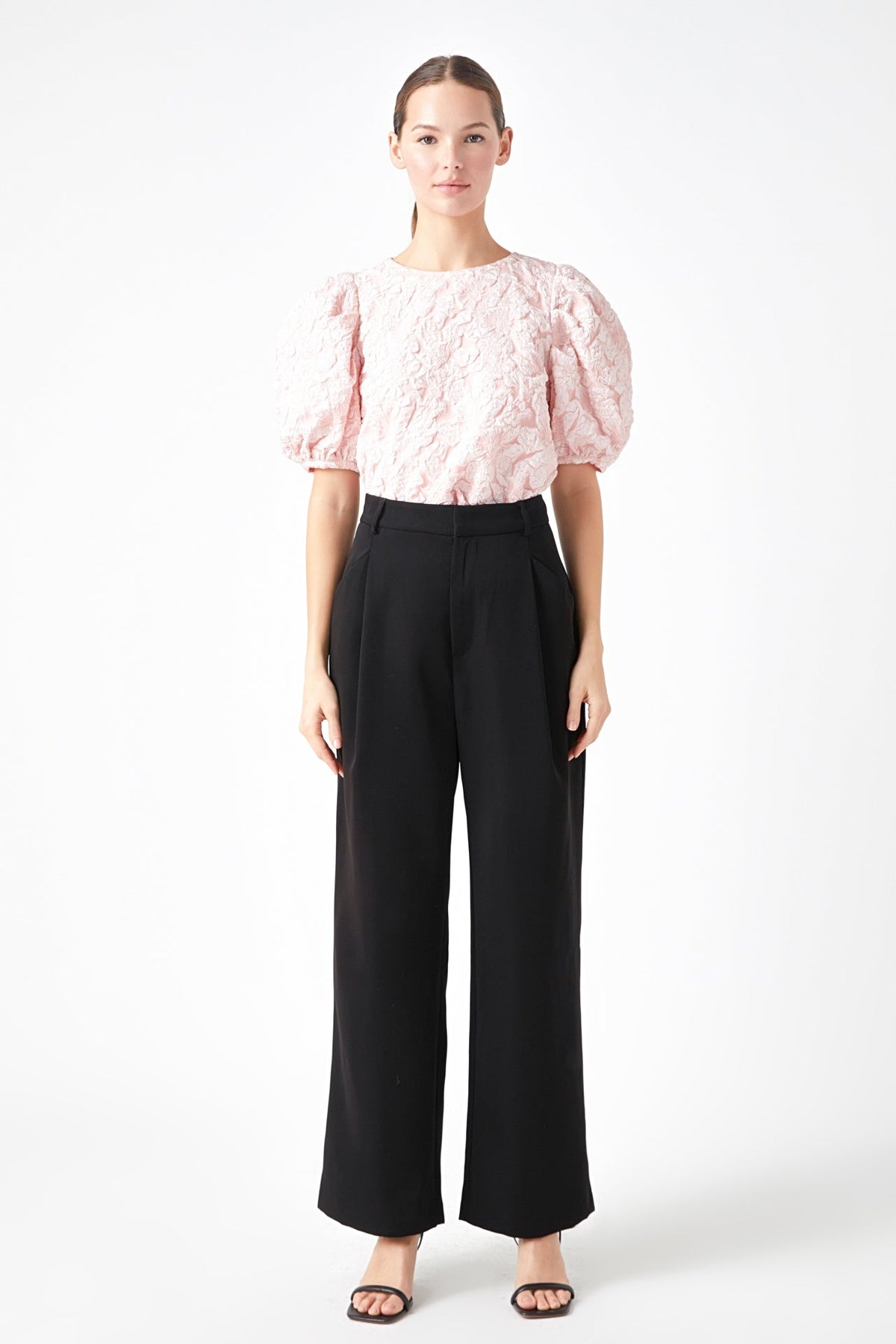 Endless Rose New | Floral Jacquard Puff Sleeve Top