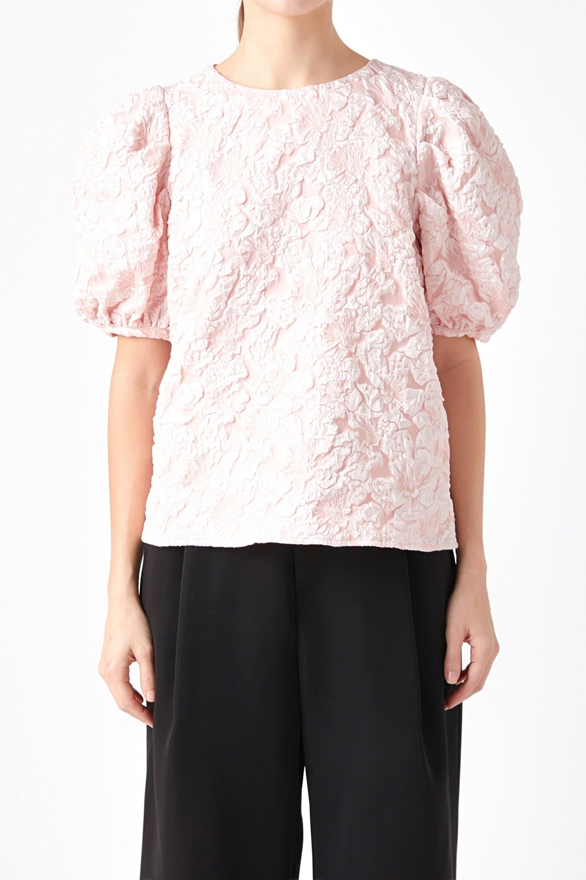Endless Rose New | Floral Jacquard Puff Sleeve Top
