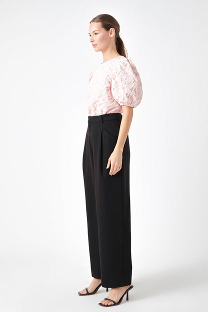 Endless Rose New | Floral Jacquard Puff Sleeve Top