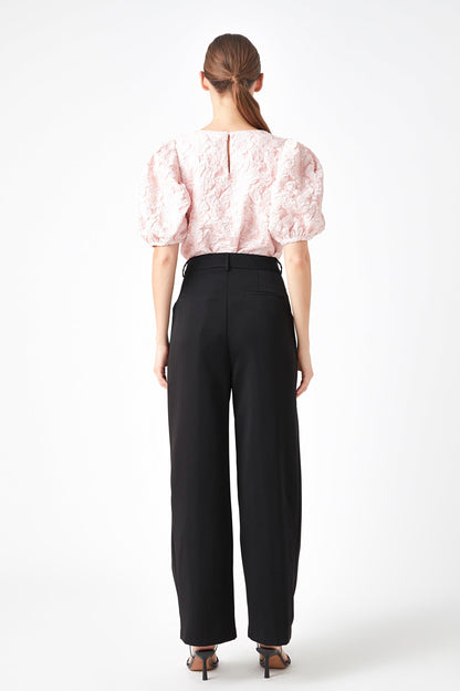 Endless Rose New | Floral Jacquard Puff Sleeve Top