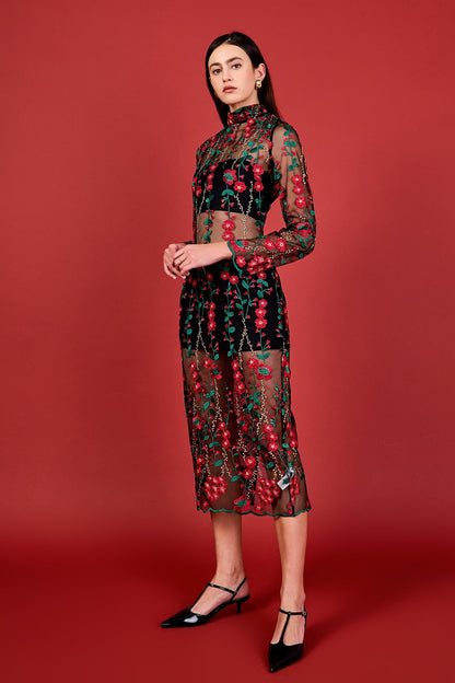 Endless Rose Quality | Floral Embroidered Midi Dress