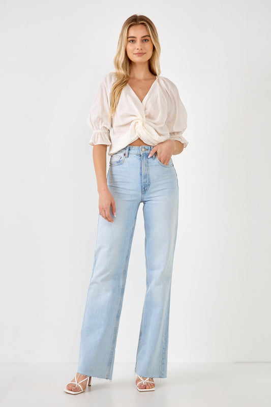 Endless Rose Quality | Front Twisted Puff Sleeve Top