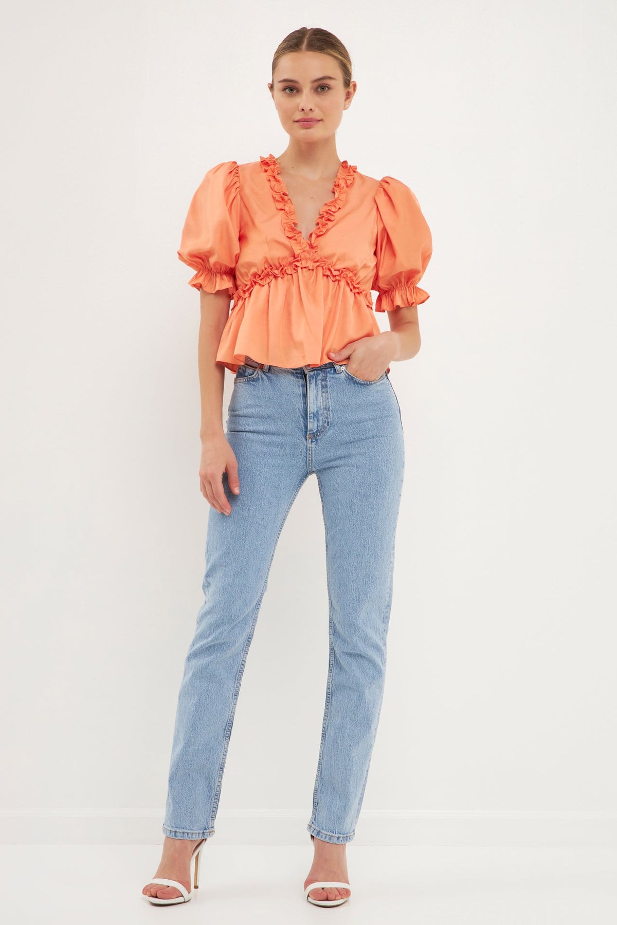 Endless Rose Classic | Ruffle Detail Top with Puff Sleeves