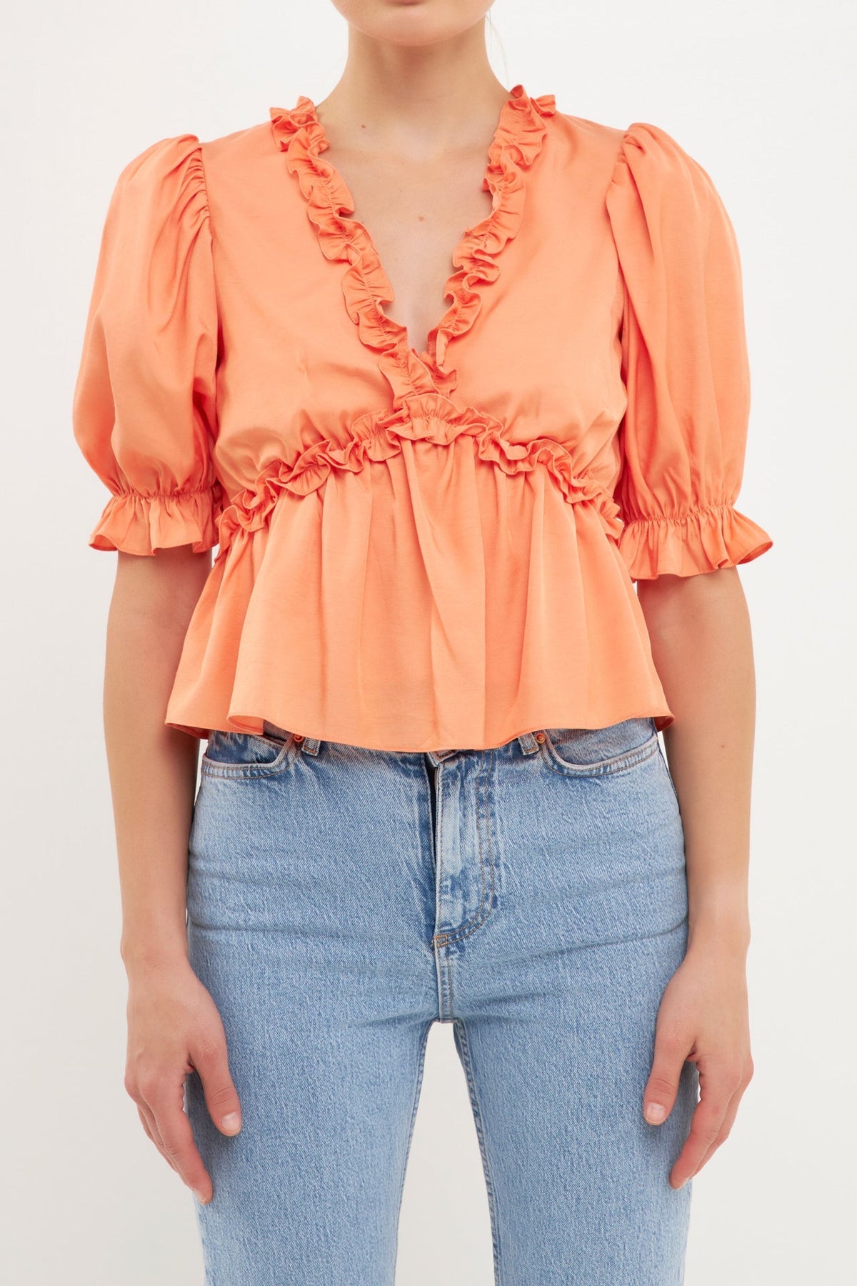 Endless Rose Classic | Ruffle Detail Top with Puff Sleeves