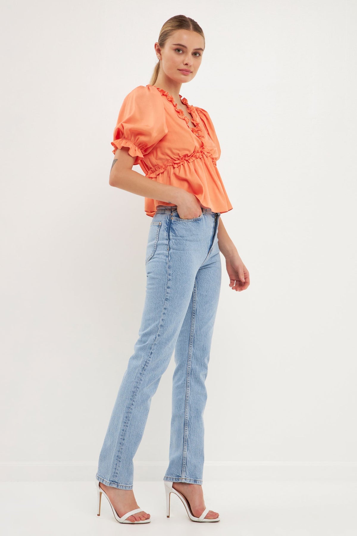 Endless Rose Classic | Ruffle Detail Top with Puff Sleeves