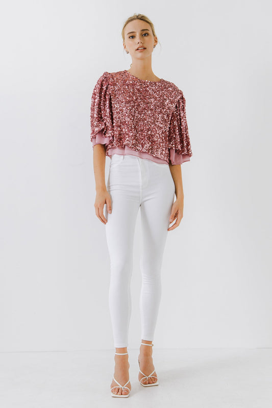 Endless Rose Trusted | Sequined Flutter Sleeve Top