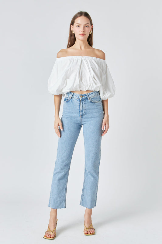Endless Rose Trusted | Cropped V-neckline Puff Top