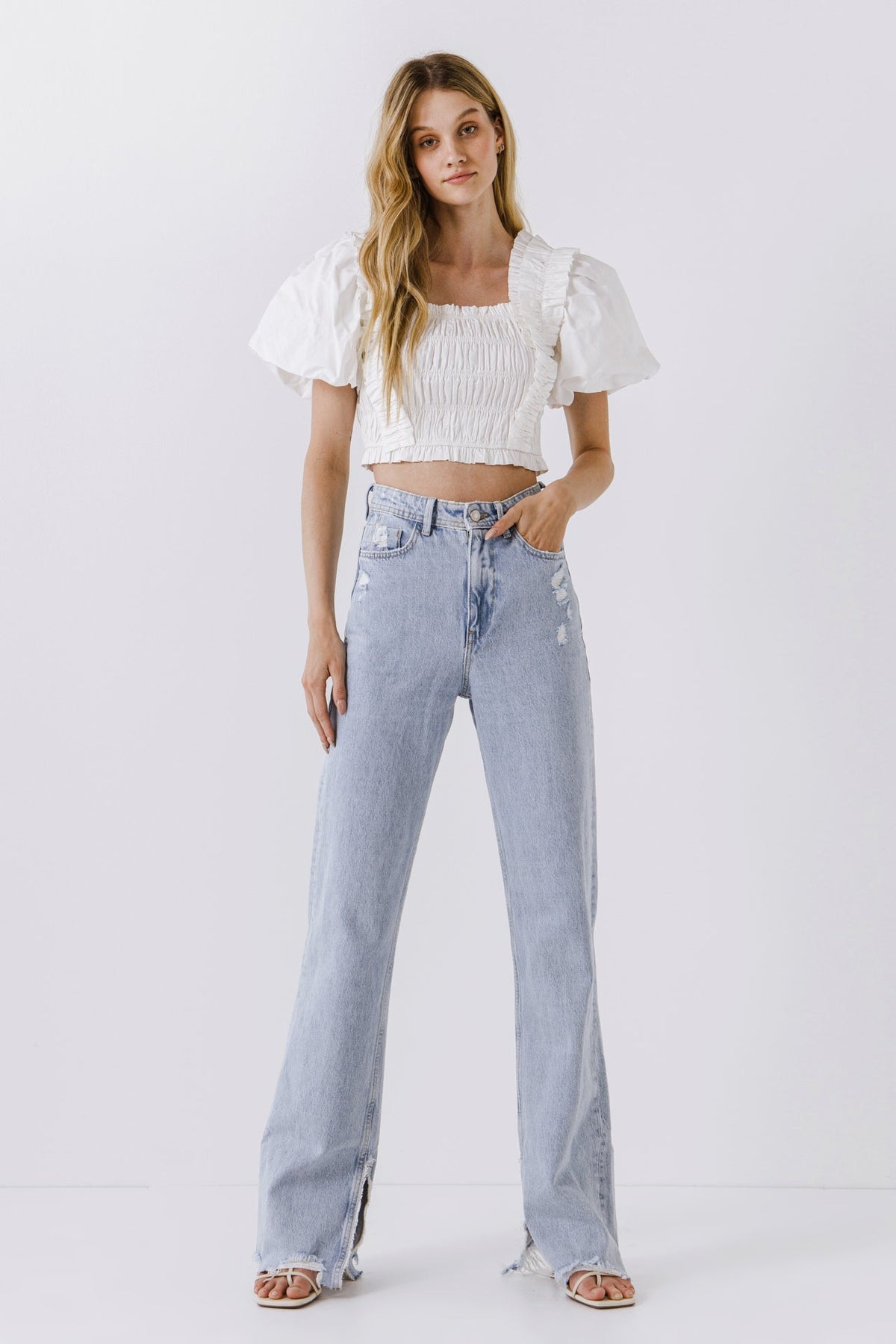 Endless Rose Best Price | Smocked Puff Sleeve Top