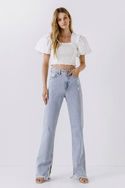 Endless Rose Best Price | Smocked Puff Sleeve Top