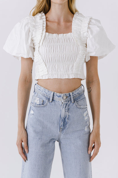 Endless Rose Best Price | Smocked Puff Sleeve Top