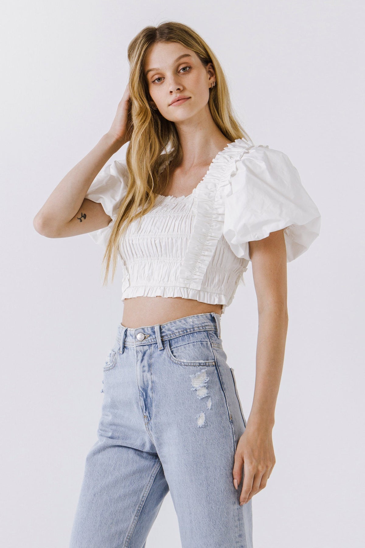 Endless Rose Best Price | Smocked Puff Sleeve Top