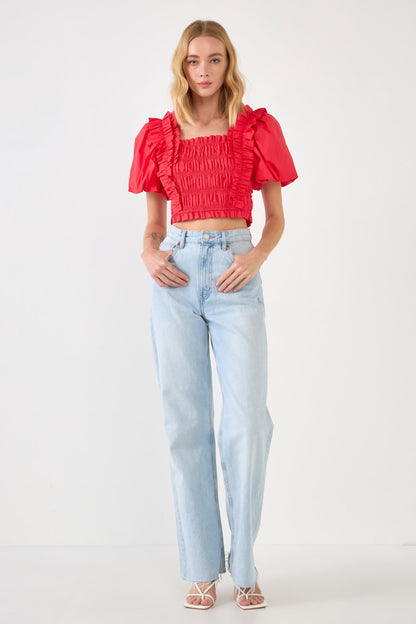 Endless Rose Best Price | Smocked Puff Sleeve Top