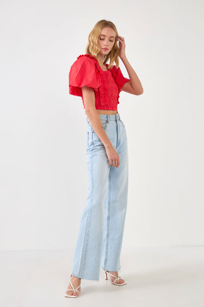 Endless Rose Best Price | Smocked Puff Sleeve Top