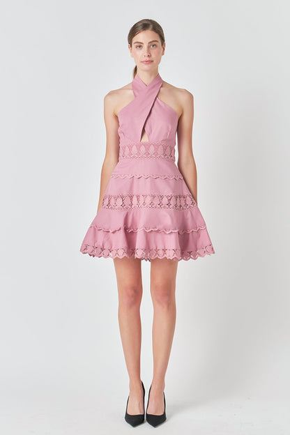 Endless Rose Deals | Halter Neck Lace Trim Dress