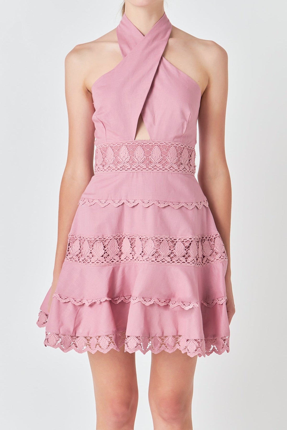 Endless Rose Deals | Halter Neck Lace Trim Dress