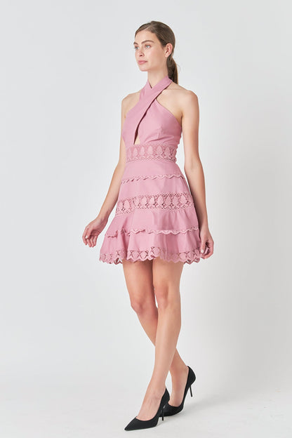 Endless Rose Deals | Halter Neck Lace Trim Dress