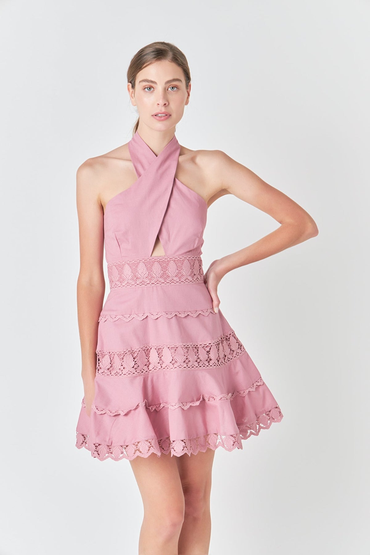 Endless Rose Deals | Halter Neck Lace Trim Dress